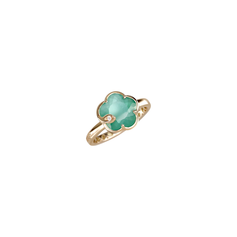 Pasquale Bruni | ANELLO PETIT JOLI IN ORO ROSA CON GEMMA LUNAR GARDEN IN AGATA VERDE E PIETRA DI LUNA BIANCA E DIAMANTE - 16784R (1)