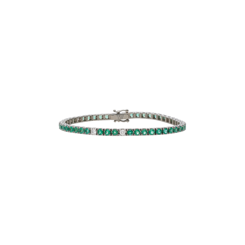 Bartorelli Italian Jewels | BRACCIALE TENNIS IN ORO BIANCO CON SMERALDI E SATELLITI DIAMANTI - 417-Q335 (1)