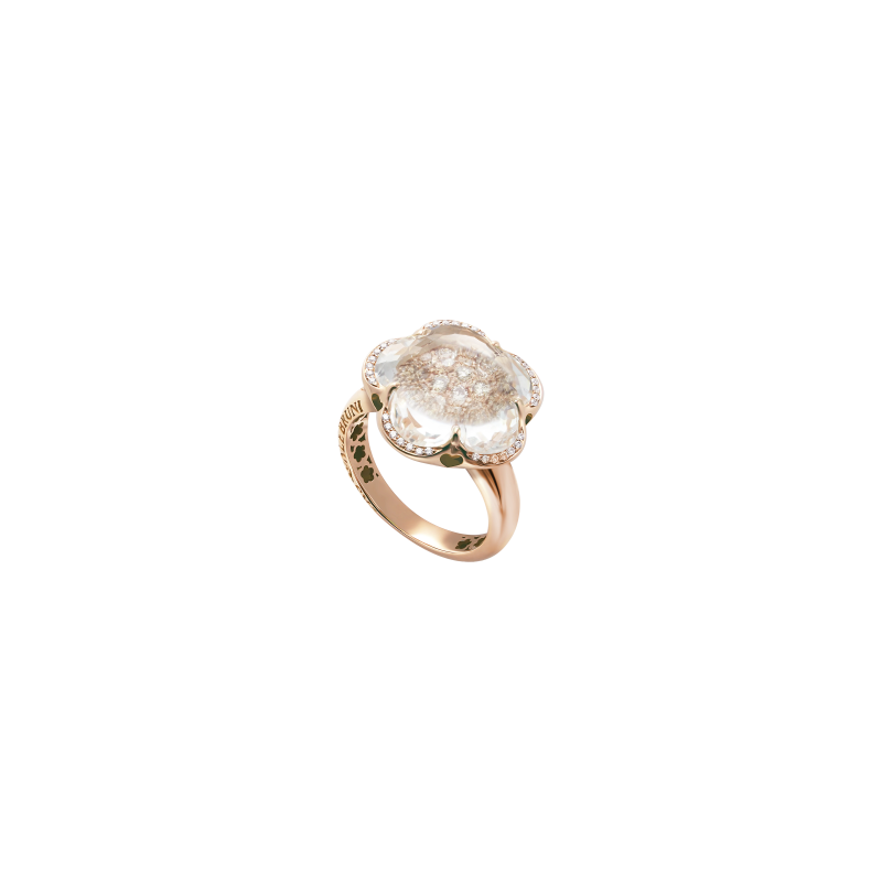 Pasquale Bruni | ANELLO BON TON IN ORO ROSA CON CRISTALLO DI ROCCA, DIAMANTI BIANCHI E CHAMPAGNE - 16109R (1)