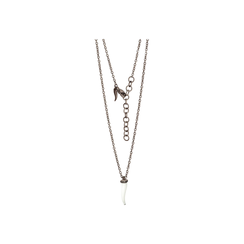 Mano | J . | COLLANA LINEA CHARMS CON CORNETTO BIANCO, 5 DIAMANTI BLACK E CATENA - CHGIRT5BPENKPEN_BIANCO (1)