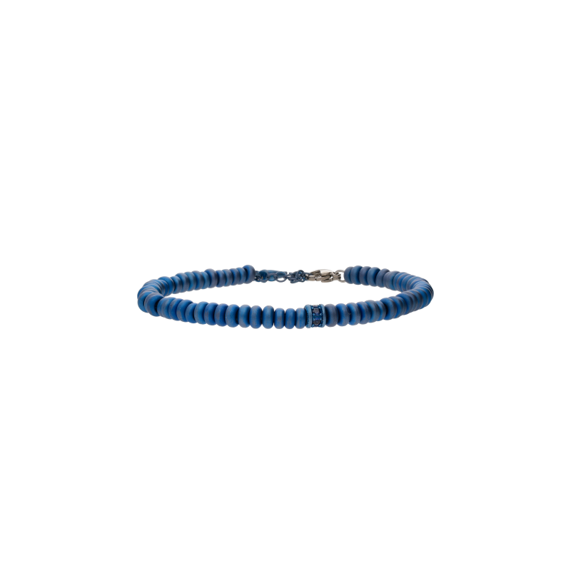 Mano | J . | BRACCIALE UOMO CON ANELLINI IN TITANIO ANODIZZATO BLU E CERCHIETTO CENTRALE CON ZAFFIRI BLU - ABR4006 (1)