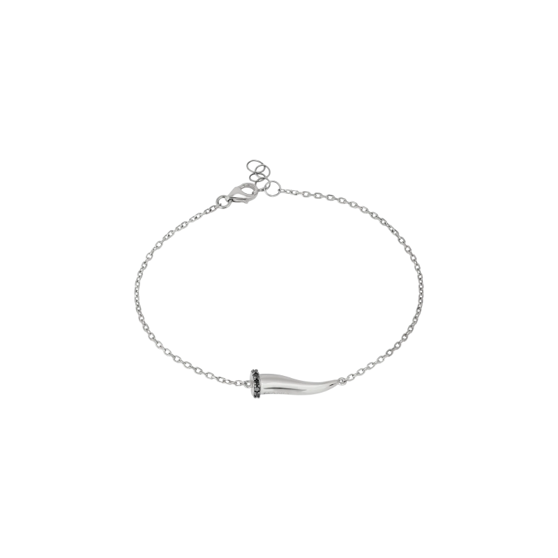 Mano | J . | BRACCIALE CHARMS UOMO LUCKY HORN IN ORO BIANCO CON CORNETTO IN ORO BIANCO, 7 BLACK E CATENA - CHBROB7BBRK9KT (1)