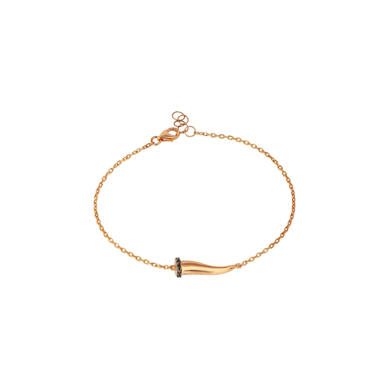 Mano | J . | BRACCIALE CHARMS UOMO LUCKY HORN IN ORO ROSA CON CORNETTO IN ORO ROSA, 7 BLACK E CATENA - CHBRRG7BBRK9KT (1)