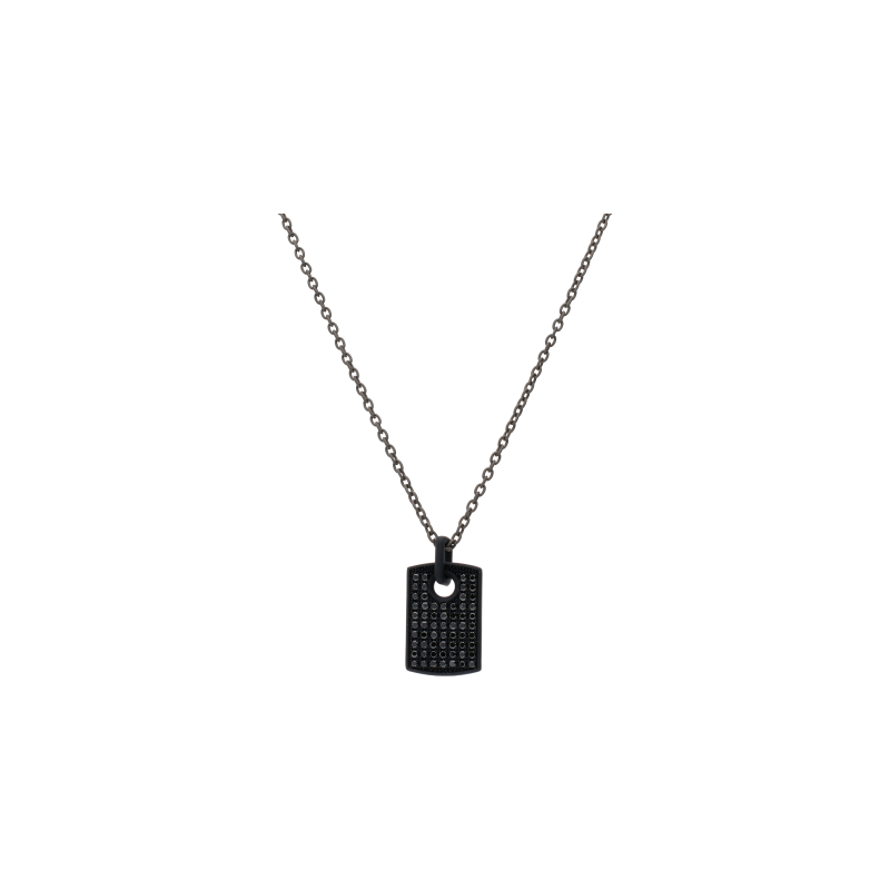 Mano | J . | COLLANA IN TITANIO GRIGIO, MOSCHETTONE IN ORO ROSA, TARGHETTA IN TITANIO NERO CON PAV&Eacute; DI DIAMANTI NERI - TNCOT4001 (1)