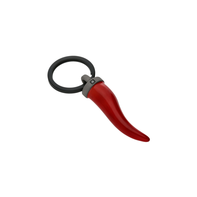 Mano | J . | PORTACHIAVI IN TITANIO CON CORNETTO GRANDE SMALTATO ROSSO E DIAMANTE BLACK DA 3 PUNTI - MINPCHTBPCH_ROSSO (1)