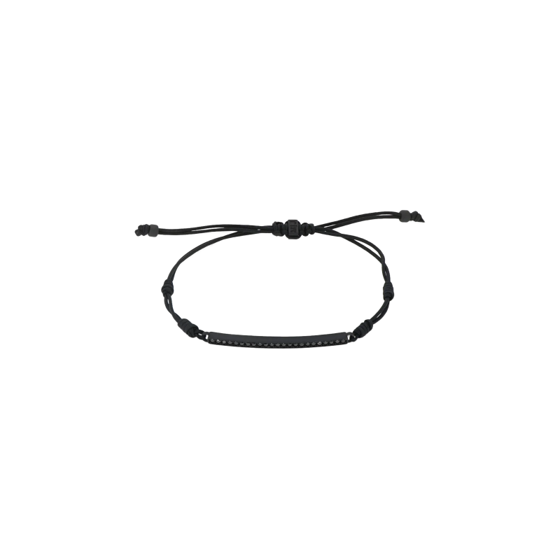 Mano | J . | BRACCIALE UOMO CON CORDINO NERO E TARGHETTA IN TITANIO NERO CON DIAMANTI BLACK - TNBTC1001 (1)