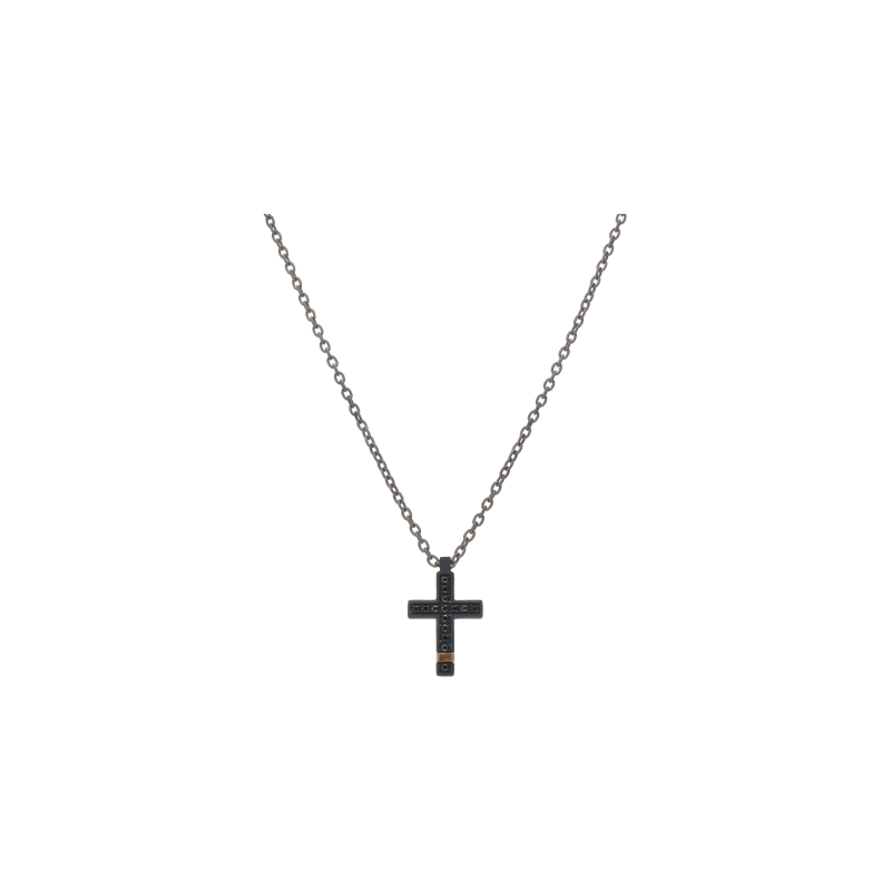 Mano | J . | COLLANA CON CROCE IN TITANIO NERO, ORO ROSSO E DIAMANTI BLACK - TNCCR2001 (1)