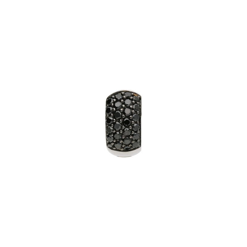 Bartorelli Italian Jewels | MONO ORECCHINO A CERCHIO PICCOLO BOMBATO IN ORO BIANCO CON DEMI-PAV&Egrave; DI DIAMANTI NERI - LB-VE08962DKW_MONO (1)