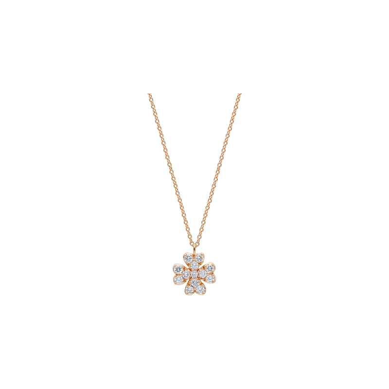 Bartorelli Italian Jewels | COLLANA GIROCOLLO IN ORO ROSA CON PENDENTE QUADRIFOGLIO IN PAV&Eacute; DI DIAMANTI - 253773 (1)