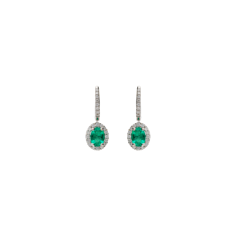 Bartorelli Italian Jewels | ORECCHINI A MONACHELLA IN ORO BIANCO CON PENDENTI ROSETTA SMERALDI E DIAMANTI - 234-3523-4 (1)