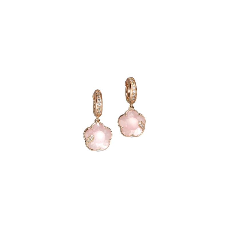 Pasquale Bruni | ORECCHINI PETIT JOLI LUNAIRE IN ORO ROSA CON DOPPIETTA DI CALCEDONIO ROSA, PIETRA DI LUNA BIANCA E DIAMANTI - 16595R (1)