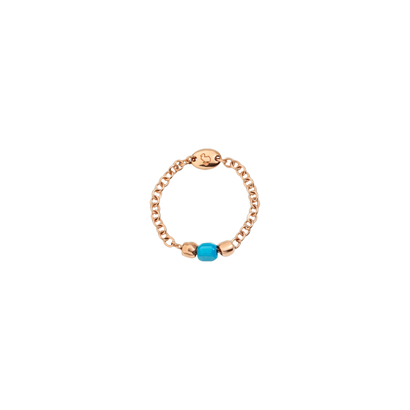 DODO ICON ANELLO MINI GRANELLI IN ORO ROSA E CERAMICA BLU