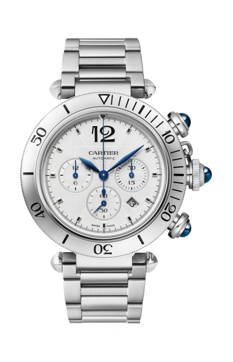 PASHA DE CARTIER 41 MM, CRONOGRAFO, MOVIMENTO AUTOMATICO, BRACCIALE IN  METALLO E CINTURINO IN PELLE INTERCAMBIABILI - WSPA0018